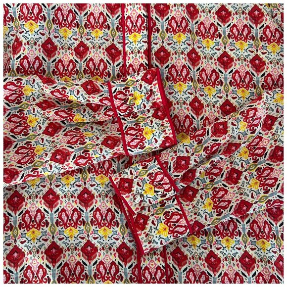 Alice + Olivia Willa Silk Piped Trim Print Blouse Red Multi Designer S - Picture 6 of 12